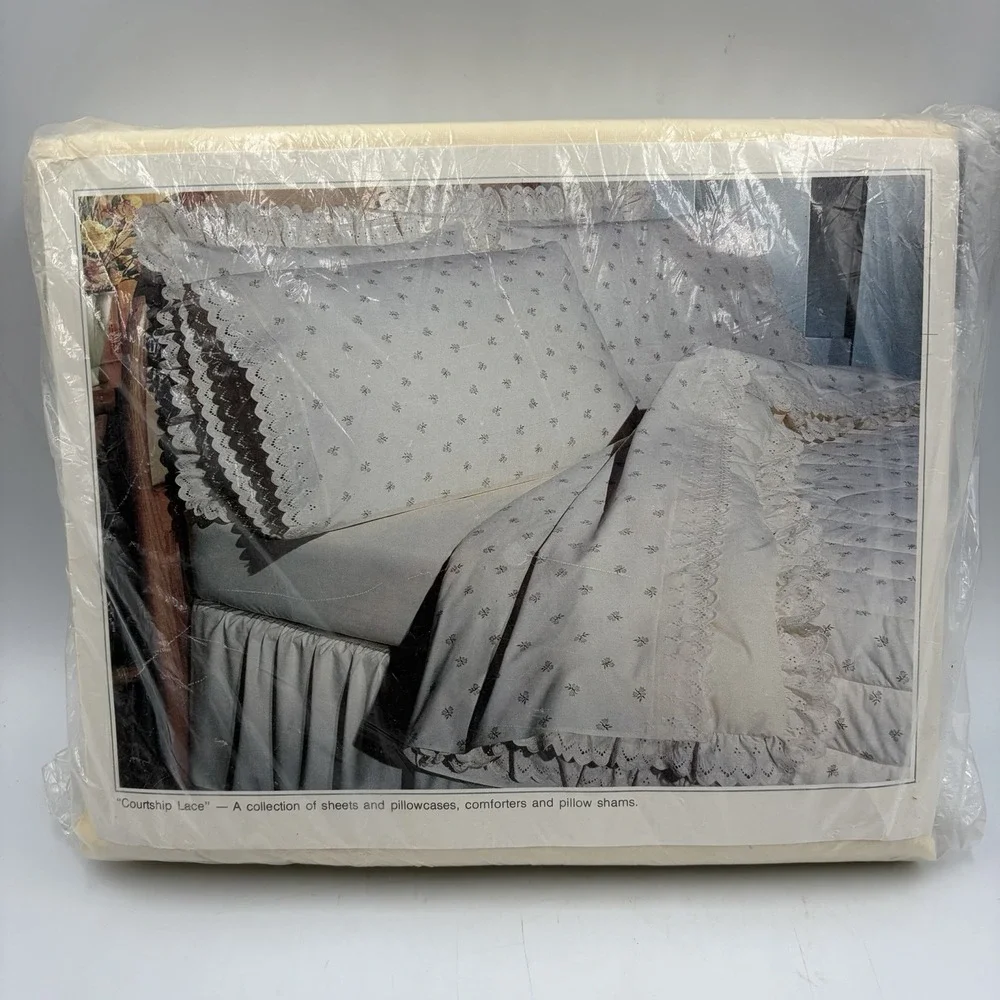 Vtg St Marys Luxury Percale Courtship Lace Double Set Sheet 4 Pc Floral Design
